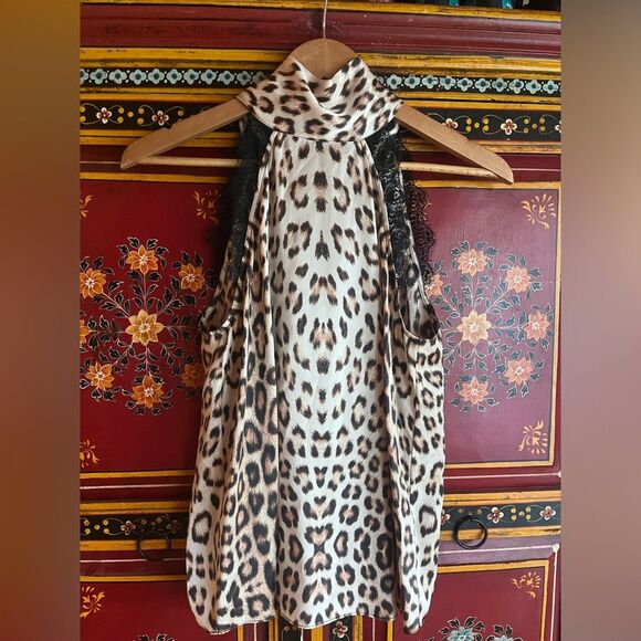 Generation‎ Love New York 100% silk animal print top with black lace trim and … - Picture 1 of 9